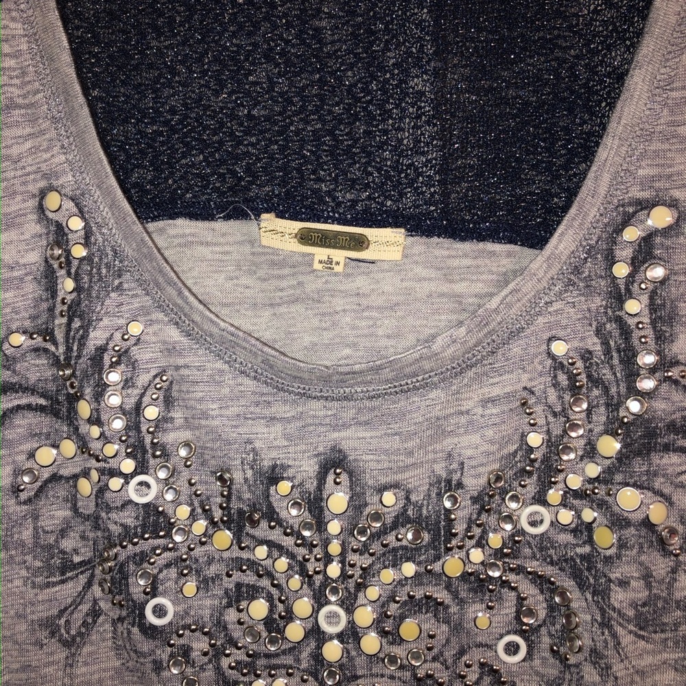 Miss Me top Navy grey and white Large